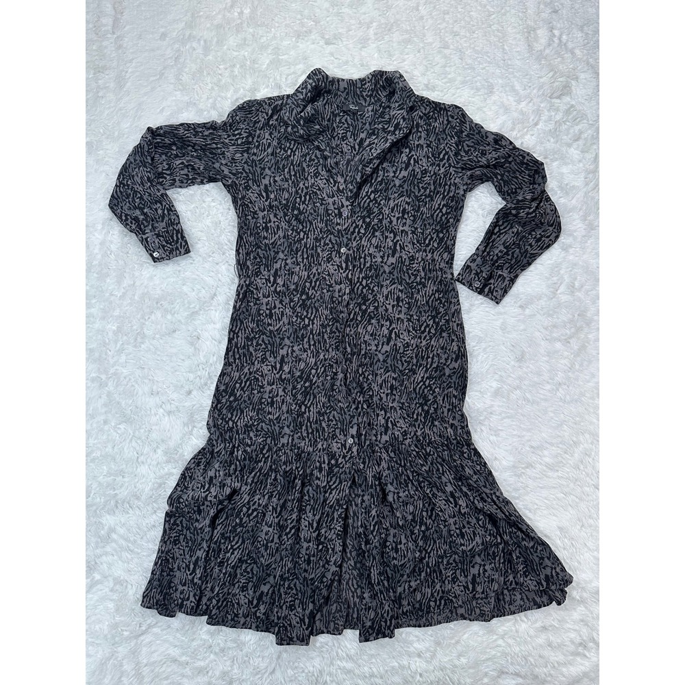 Rails Beatrice Black Gray Animal Print‎ Long Sleeve Midi Dress size Small